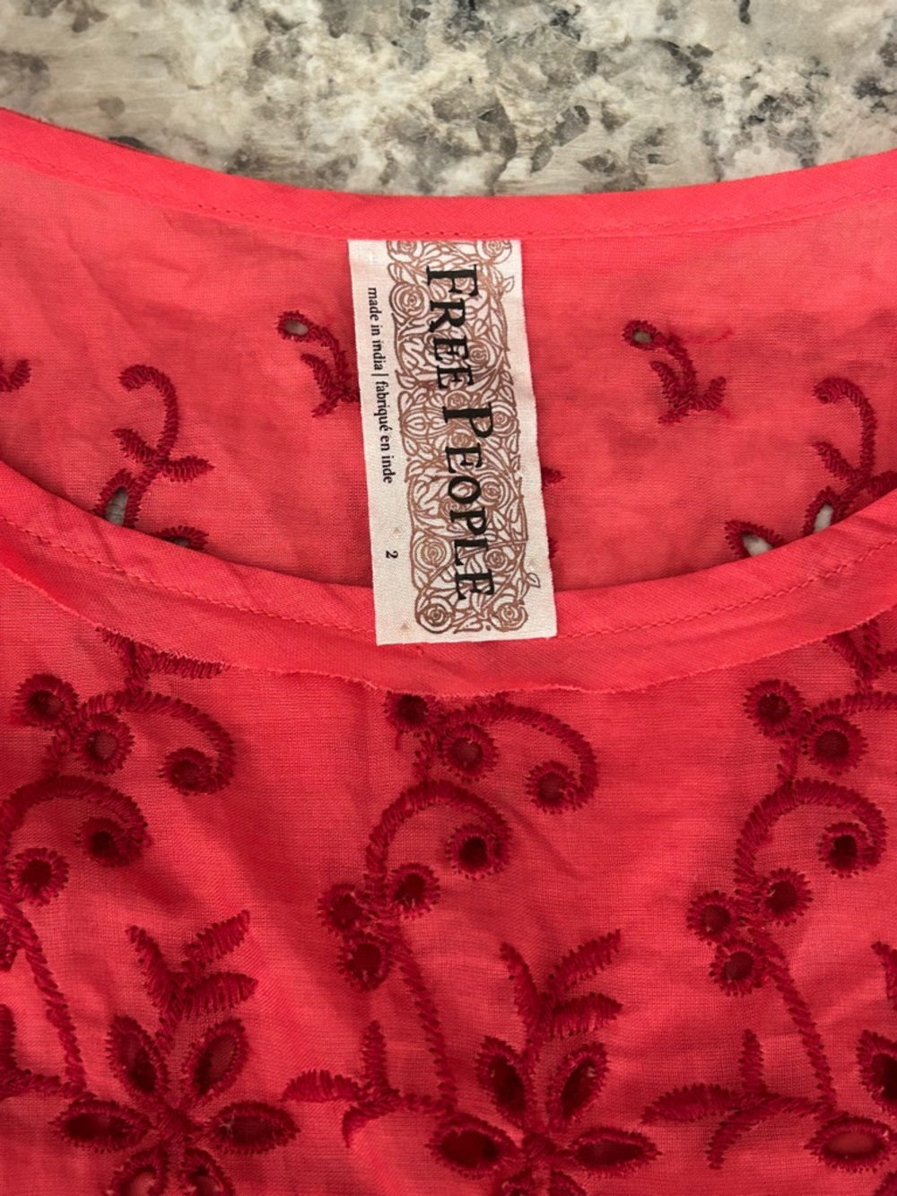 Free People Rose Garden Floral Eyelet Embroidered Red Poppy Dress Size 2 Boho - Picture 6 of 14
